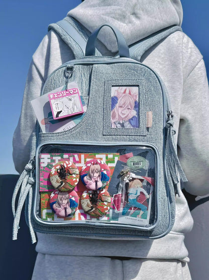 Light blue Large Capacity Anime Denim Bookbag for School Commute Anime Fans V888-ELOSUNG26752