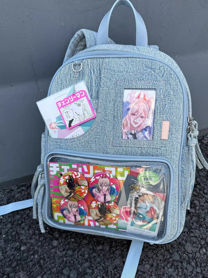 Light blue Large Capacity Anime Denim Bookbag for School Commute Anime Fans V888-ELOSUNG26752