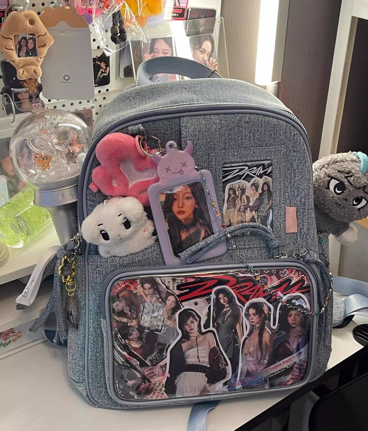 Dark blue Large Capacity Anime Denim Bookbag for School Commute Anime Fans V888-ELOSUNG26753