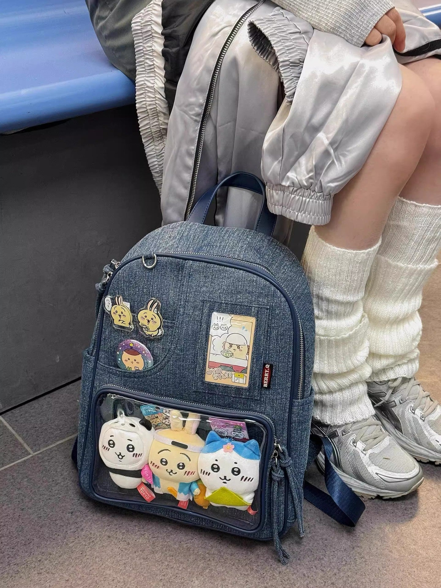 Dark blue Large Capacity Anime Denim Bookbag for School Commute Anime Fans V888-ELOSUNG26753