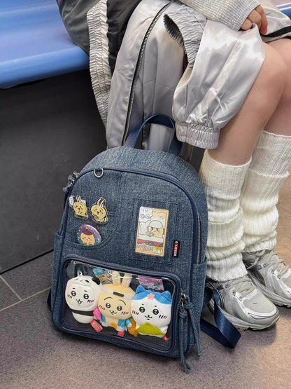 Dark blue Large Capacity Anime Denim Bookbag for School Commute Anime Fans V888-ELOSUNG26753