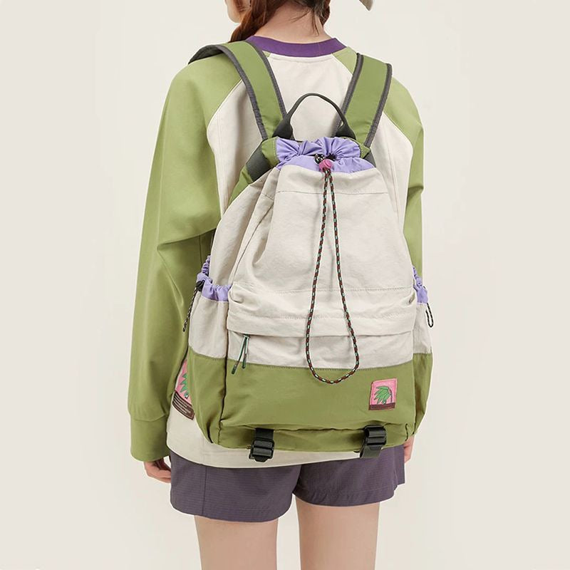 Beige Stylish Lightweight Drawstring Backpack for Women Men Hiking Travel V888-ELOSUNG26754