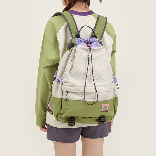 Beige Stylish Lightweight Drawstring Backpack for Women Men Hiking Travel V888-ELOSUNG26754