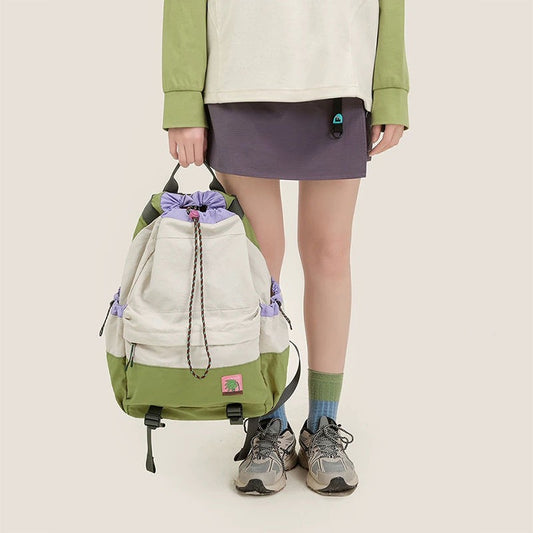 Beige Stylish Lightweight Drawstring Backpack for Women Men Hiking Travel V888-ELOSUNG26754