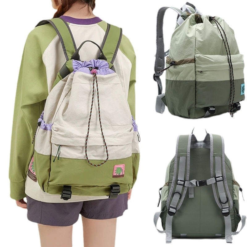 Beige Stylish Lightweight Drawstring Backpack for Women Men Hiking Travel V888-ELOSUNG26754