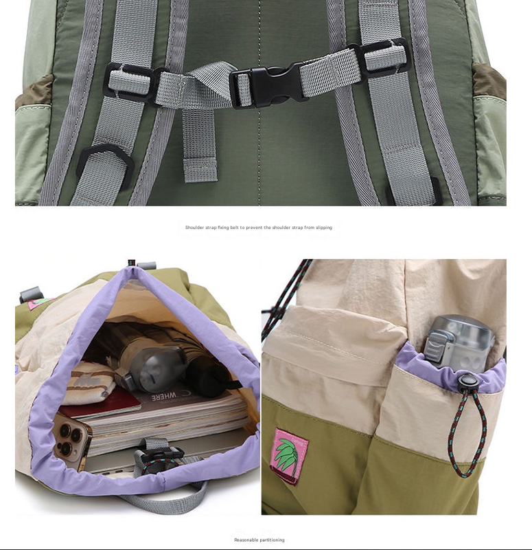Beige Stylish Lightweight Drawstring Backpack for Women Men Hiking Travel V888-ELOSUNG26754