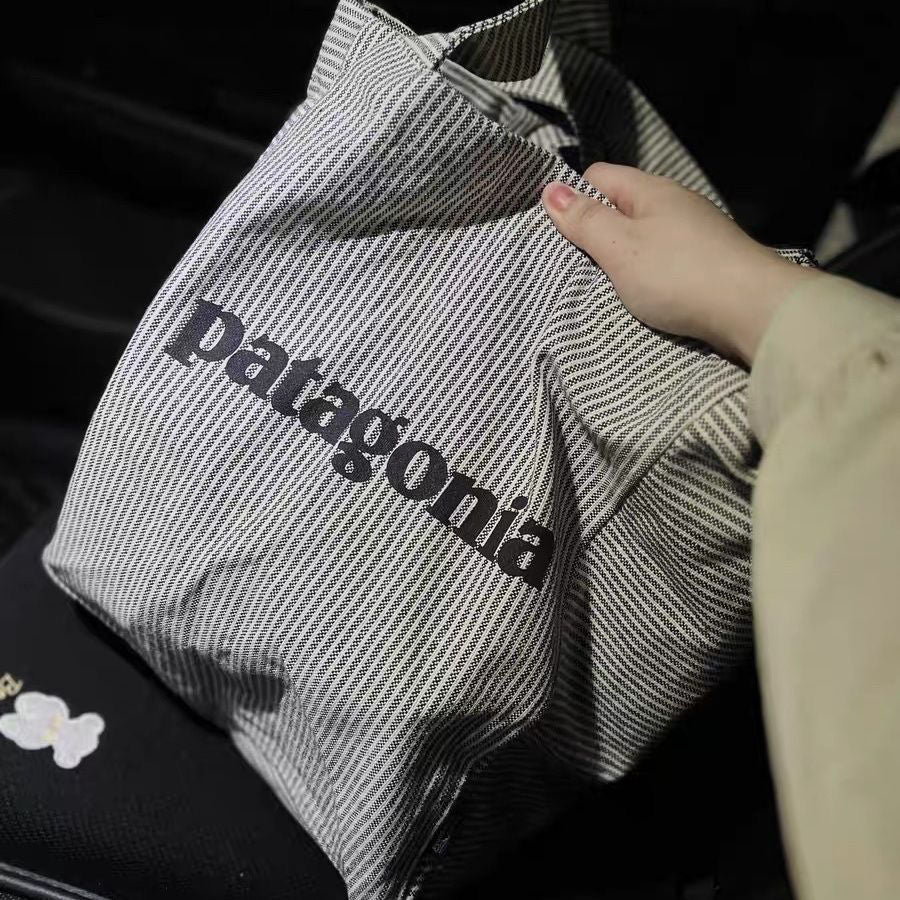 Minimalist Vertical Striped Canvas Tote Bag for Casual Outings (28x35x15cm) V888-ELOSUNG26756
