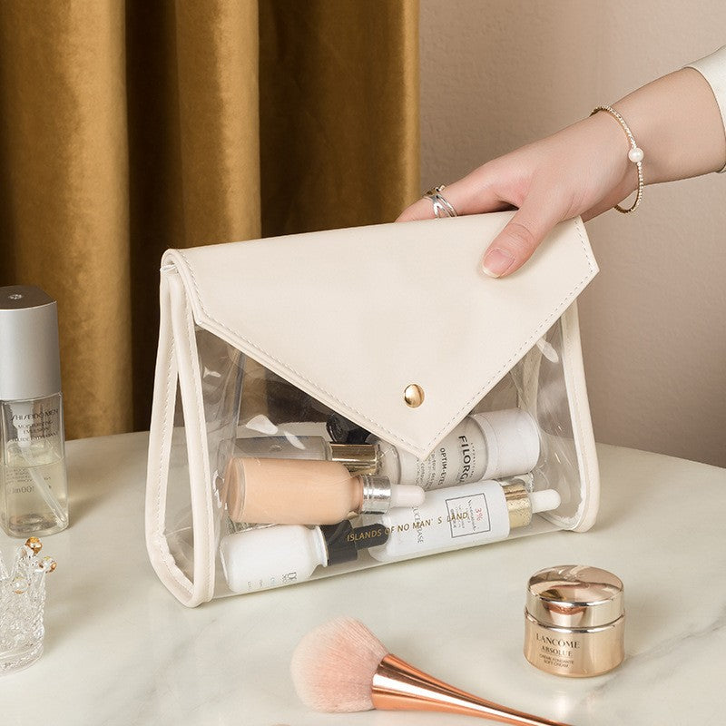 White Chic Envelope Makeup Bag with Transparent Waterproof Design V888-ELOSUNG26760