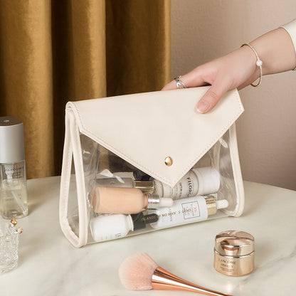 White Chic Envelope Makeup Bag with Transparent Waterproof Design V888-ELOSUNG26760