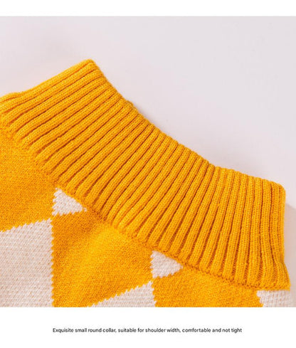 Classic Argyle Dog Sweater - Yellow & White Knit for Corgis & Medium Breeds (Size : S) V888-ELOSUNG26798
