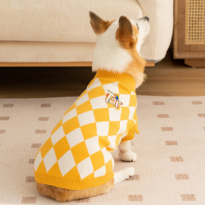 Classic Argyle Dog Sweater - Yellow & White Knit for Corgis & Medium Breeds (Size : M) V888-ELOSUNG26799