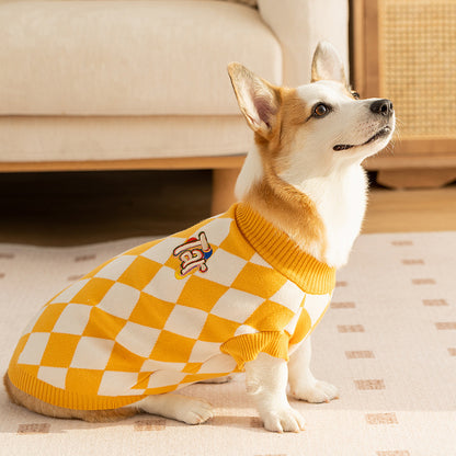 Classic Argyle Dog Sweater - Yellow & White Knit for Corgis & Medium Breeds (Size : M) V888-ELOSUNG26799
