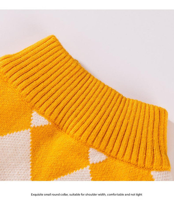 Classic Argyle Dog Sweater - Yellow & White Knit for Corgis & Medium Breeds (Size : L) V888-ELOSUNG26800