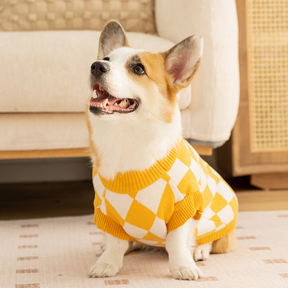 Classic Argyle Dog Sweater - Yellow & White Knit for Corgis & Medium Breeds (Size : XL) V888-ELOSUNG26801