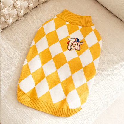 Classic Argyle Dog Sweater - Yellow & White Knit for Corgis & Medium Breeds (Size : XL) V888-ELOSUNG26801