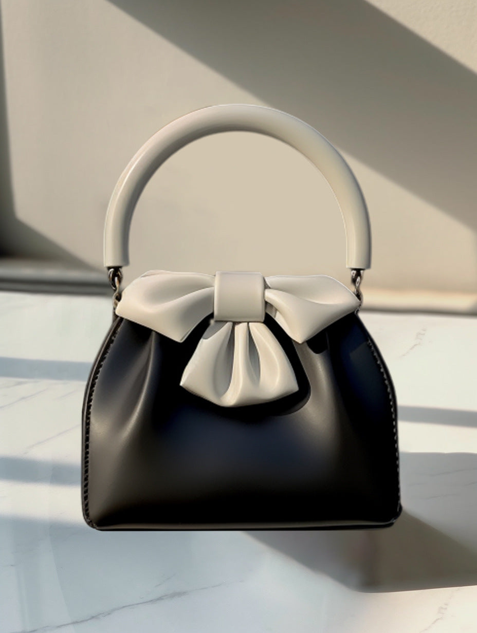 Statement Bow Mini Handbag - Black & White Color Block Top Handle V888-ELOSUNG26821