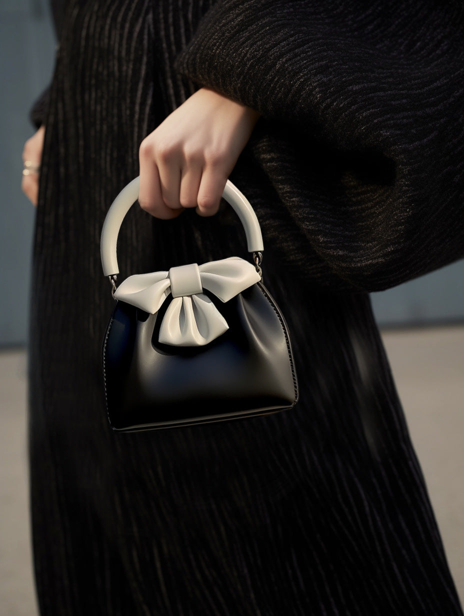 Statement Bow Mini Handbag - Black & White Color Block Top Handle V888-ELOSUNG26821