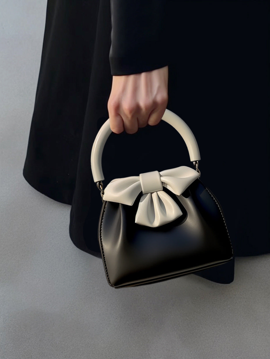 Statement Bow Mini Handbag - Black & White Color Block Top Handle V888-ELOSUNG26821