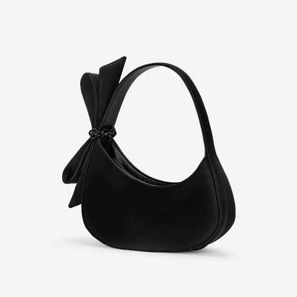 Chic Black Crescent Bag with Statement Bow - PU Leather Shoulder Purse V888-ELOSUNG26824