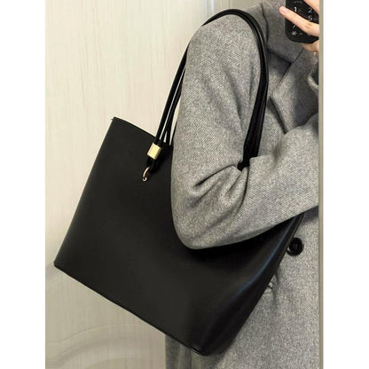 Classic Black PU Leather Tote Bag - Large Capacity Shoulder Bag V888-ELOSUNG26825