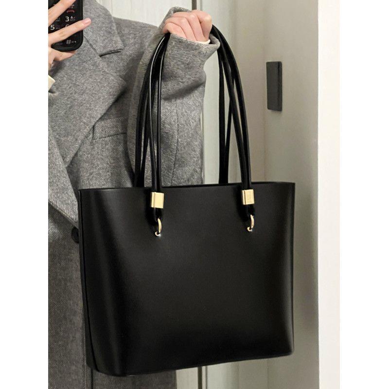 Classic Black PU Leather Tote Bag - Large Capacity Shoulder Bag V888-ELOSUNG26825