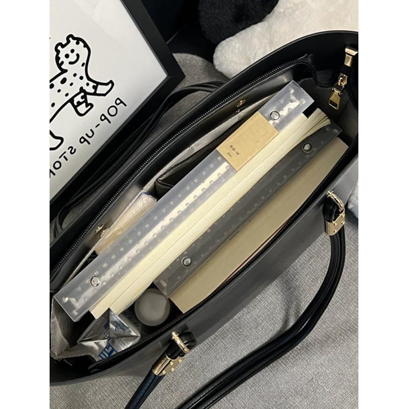 Classic Black PU Leather Tote Bag - Large Capacity Shoulder Bag V888-ELOSUNG26825