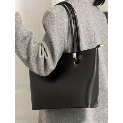Classic Black PU Leather Tote Bag - Large Capacity Shoulder Bag V888-ELOSUNG26825