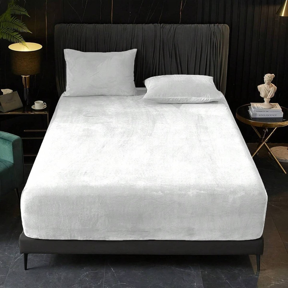 White Plush Crystal Velvet Fitted Sheet - Ultra Soft, Warm & Thick for Winter (99x190+36cm) V888-ELOSUNG26828