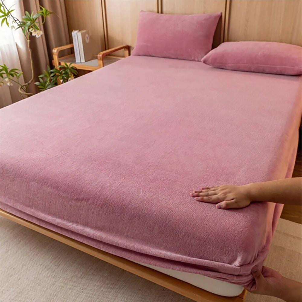Bean paste color Plush Crystal Velvet Fitted Sheet - Ultra Soft, Warm & Thick for Winter (153x203+36cm) V888-ELOSUNG26833