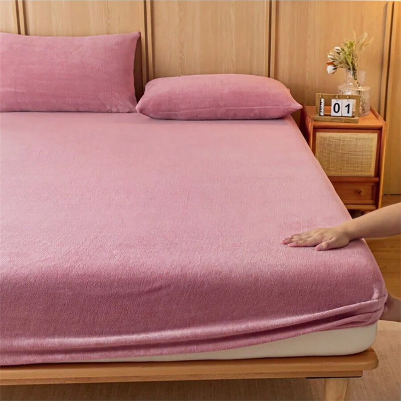 Bean paste color Plush Crystal Velvet Fitted Sheet - Ultra Soft, Warm & Thick for Winter (99x190+36cm) V888-ELOSUNG26835