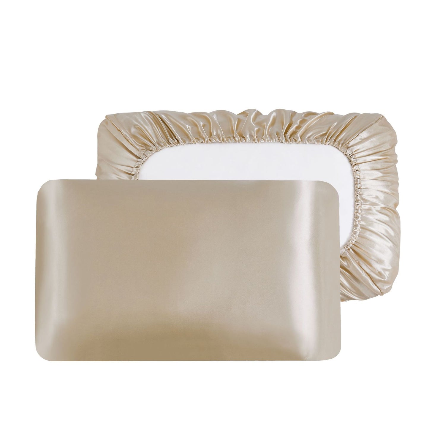 Champagne Silky Satin Pillowcase Pair - Smooth for Hair & Skin, Elastic Fitted (46x90+16cm) V888-ELOSUNG26837