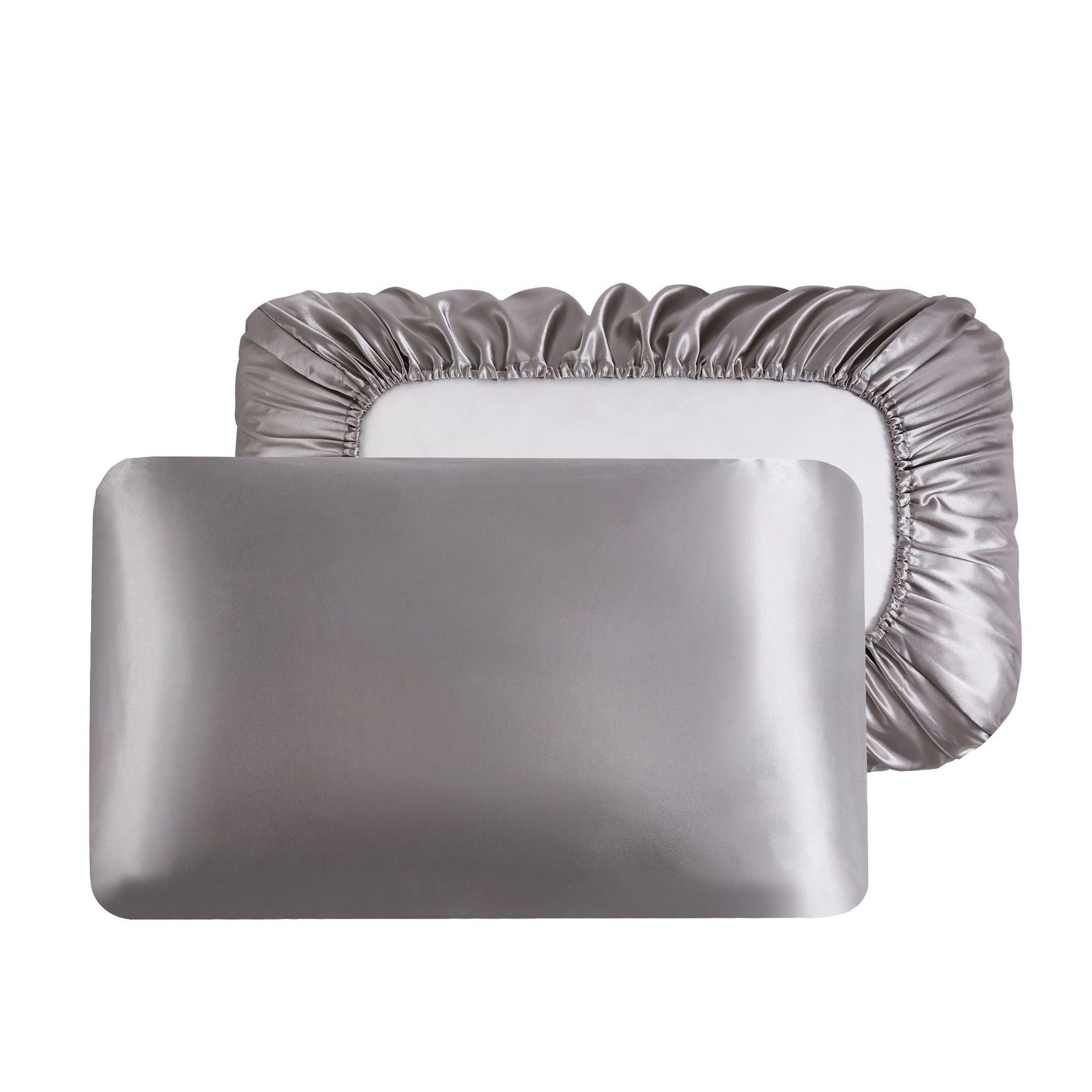 Gray Silky Satin Pillowcase Pair - Smooth for Hair & Skin, Elastic Fitted (46x90+16cm) V888-ELOSUNG26838