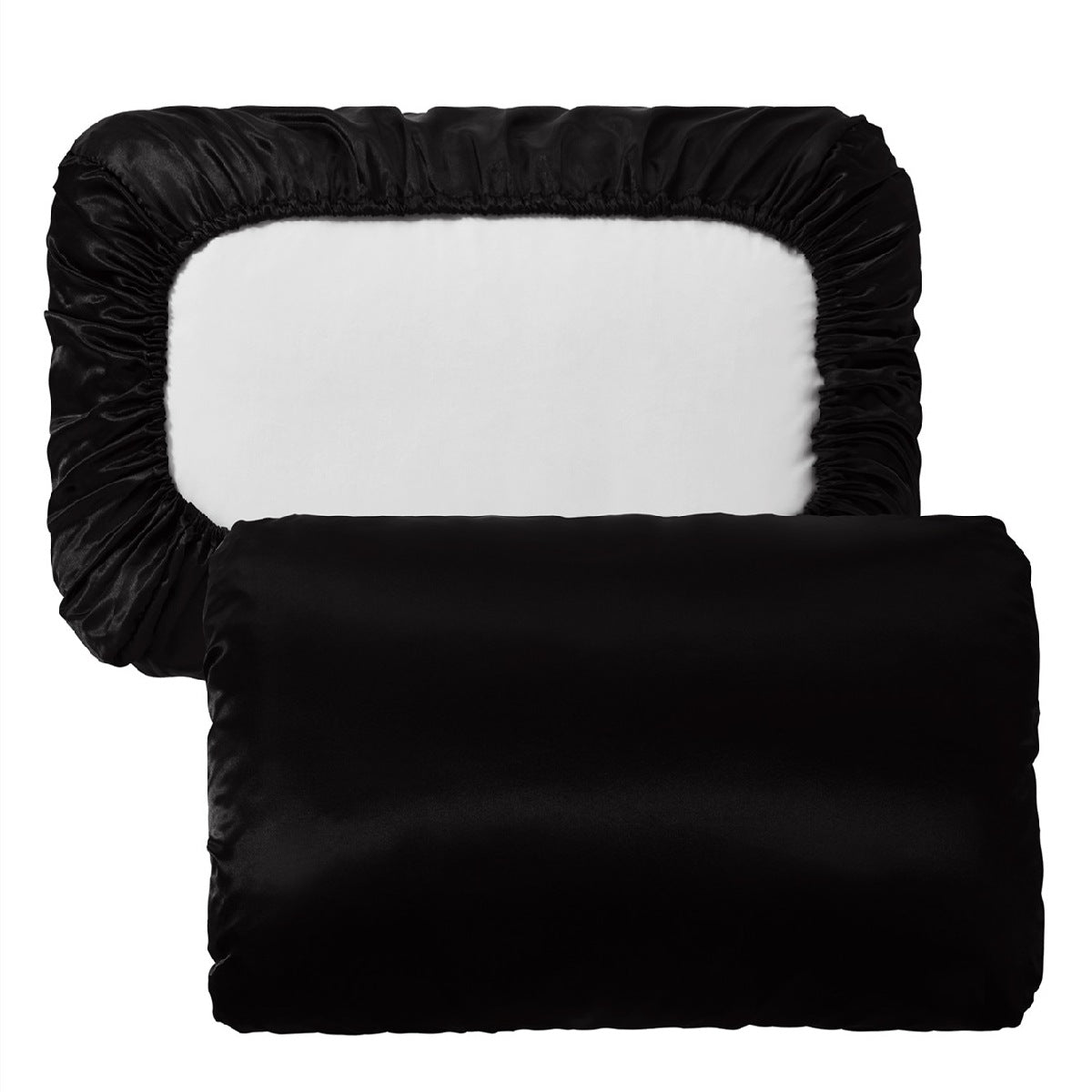 Black Silky Satin Pillowcase Pair - Smooth for Hair & Skin, Elastic Fitted (46x70+16cm) V888-ELOSUNG26841