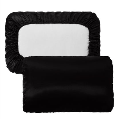 Black Silky Satin Pillowcase Pair - Smooth for Hair & Skin, Elastic Fitted (46x70+16cm) V888-ELOSUNG26841
