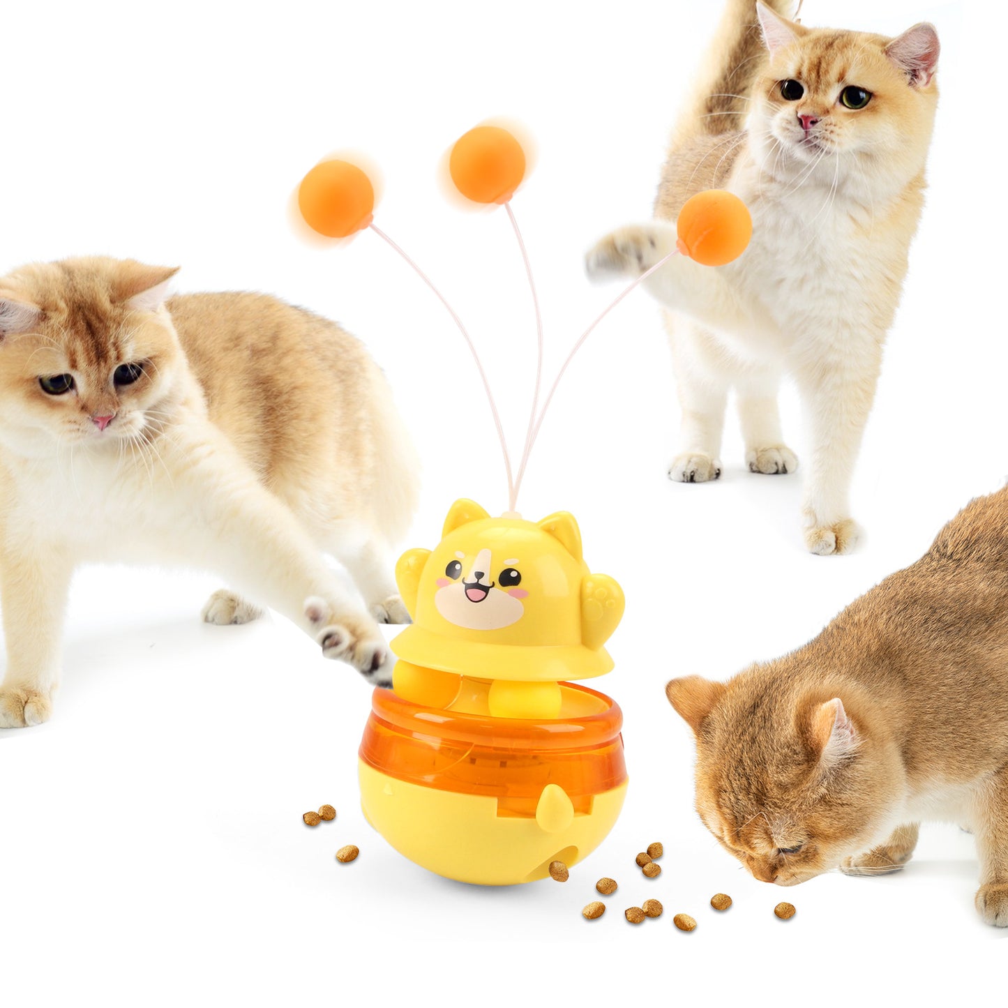 Yellow 3-in-1 Interactive Cat Toy - Tumbler, Treat Dispenser, Track & Teaser Ball V888-ELOSUNG26855