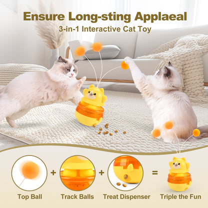 Yellow 3-in-1 Interactive Cat Toy - Tumbler, Treat Dispenser, Track & Teaser Ball V888-ELOSUNG26855
