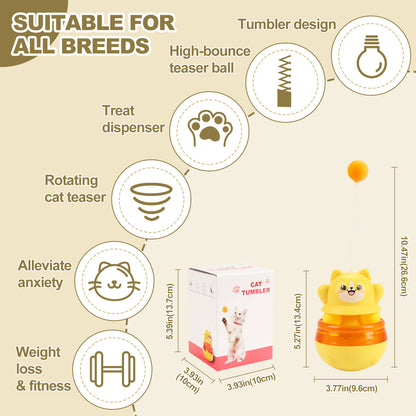 Yellow 3-in-1 Interactive Cat Toy - Tumbler, Treat Dispenser, Track & Teaser Ball V888-ELOSUNG26855