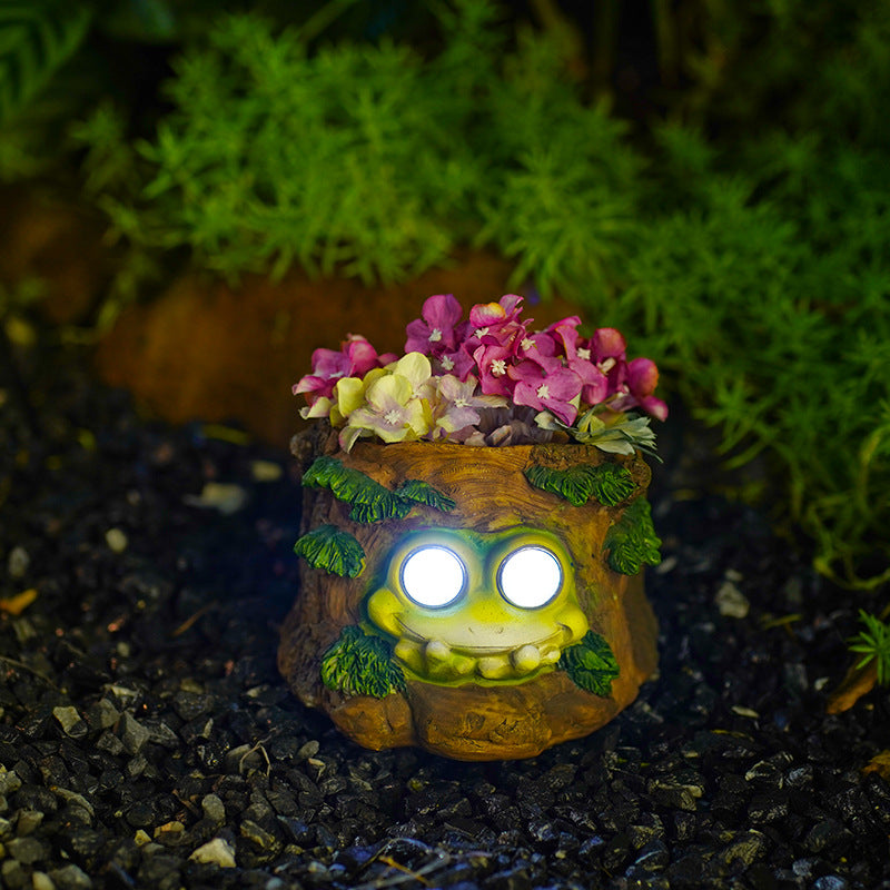 Frog Solar Light Planter - Resin Succulent Pot with Glowing Eyes (Stump frog) V888-ELOSUNG26857