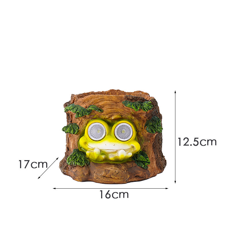 Frog Solar Light Planter - Resin Succulent Pot with Glowing Eyes (Stump frog) V888-ELOSUNG26857
