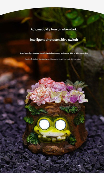 Frog Solar Light Planter - Resin Succulent Pot with Glowing Eyes (Stump frog) V888-ELOSUNG26857