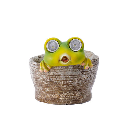 Frog Solar Light Planter - Resin Succulent Pot with Glowing Eyes (stone basin frog) V888-ELOSUNG26858