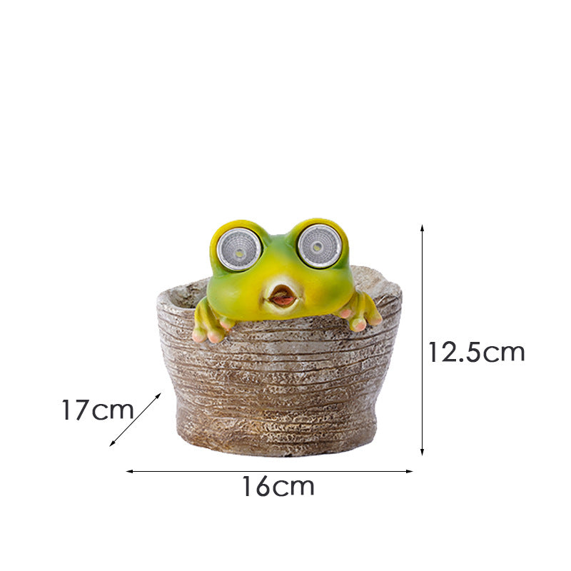 Frog Solar Light Planter - Resin Succulent Pot with Glowing Eyes (stone basin frog) V888-ELOSUNG26858