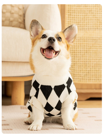 Classic Argyle Dog Sweater - Black & White Knit for Corgis & Medium Breeds (Size : XL) V888-ELOSUNG26865