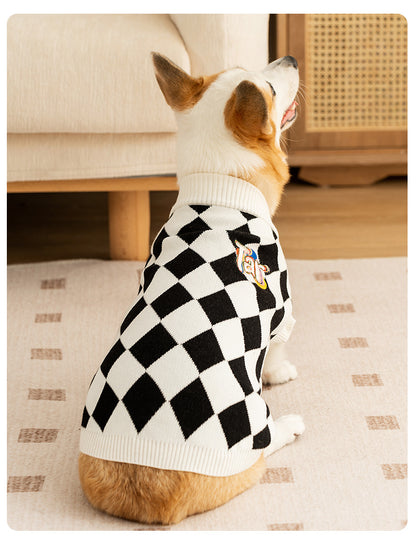 Classic Argyle Dog Sweater - Black & White Knit for Corgis & Medium Breeds (Size : XXl) V888-ELOSUNG26867
