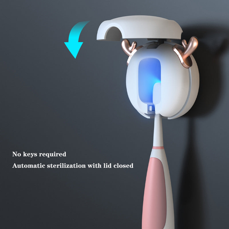 Cute UV Toothbrush Sanitizer Holder - Wall Mounted, Portable for Travel (Black ears bear) V888-ELOSUNG26876