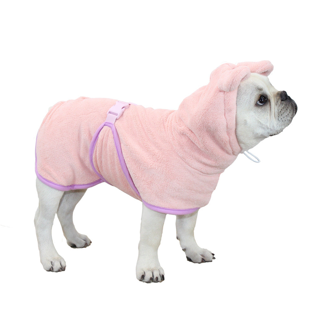 Pink Hooded Dog Bathrobe - Super Absorbent, Adjustable Fit, Cozy Pet Towel (Size : L) V888-ELOSUNG26884