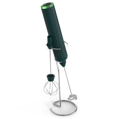 Green USB Rechargeable Milk Frother - 3-Speed Handheld Electric Whisk with Stand V888-ELOSUNG26905