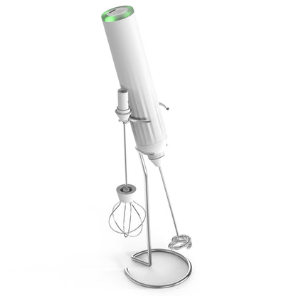 White USB Rechargeable Milk Frother - 3-Speed Handheld Electric Whisk with Stand V888-ELOSUNG26907