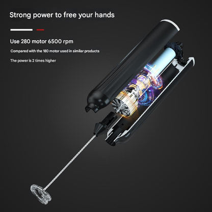 White USB Rechargeable Milk Frother - 3-Speed Handheld Electric Whisk with Stand V888-ELOSUNG26907