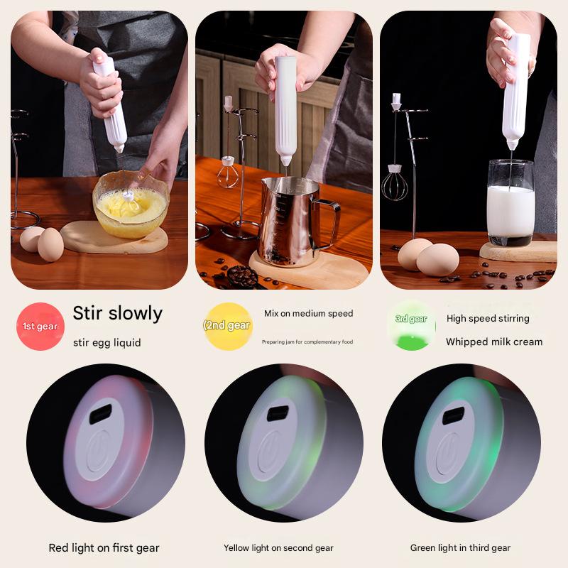 Black USB Rechargeable Milk Frother - 3-Speed Handheld Electric Whisk with Stand V888-ELOSUNG26908